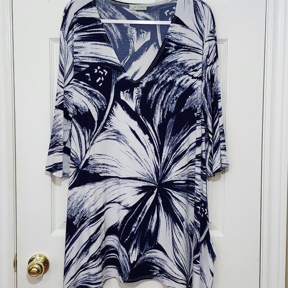 J Valdi Women's Tunic Swimsuit Cover-up ~ Navy Blue and White ~ Size XL ~ - Picture 3 of 5